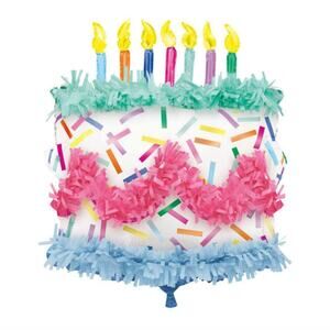 321 Party! Giant Foil Sprinkles Cake Shapes Balloon w/ Tissue Festoon 25" 2 PK